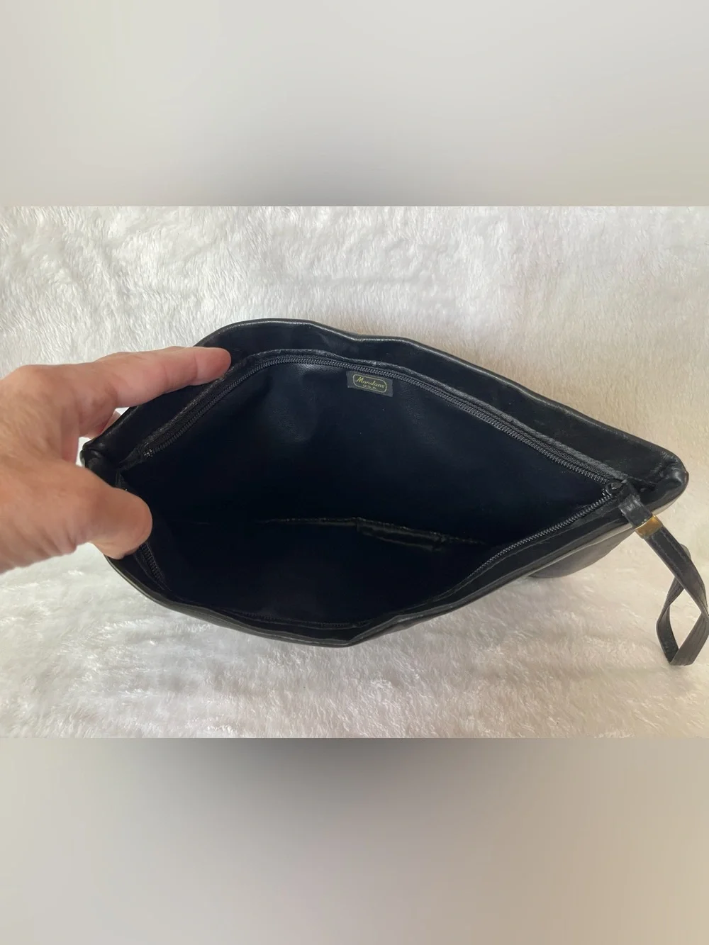 Vintage Mardane U.S.A. black leather clutch purse bag wristlet purse, soft